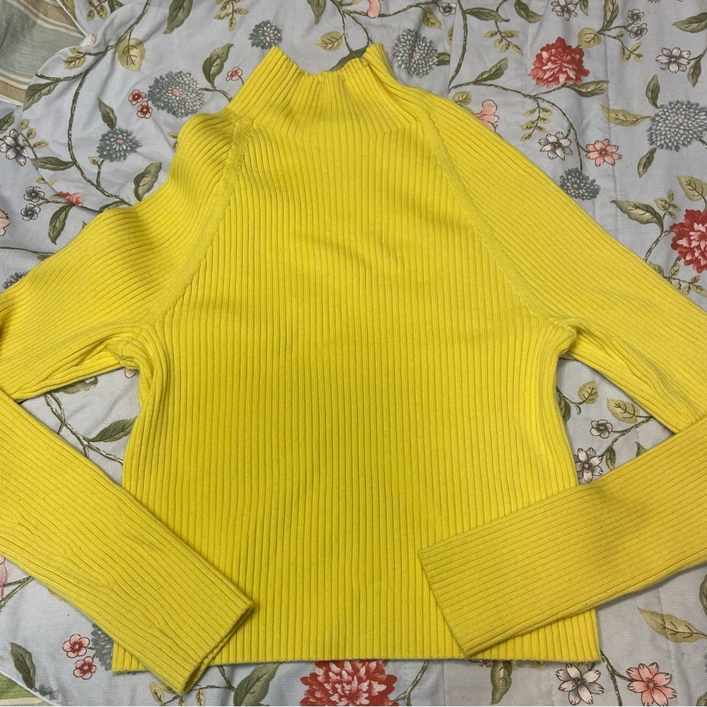 Alice + Olivia Yellow Ribbed Mockneck Sweater